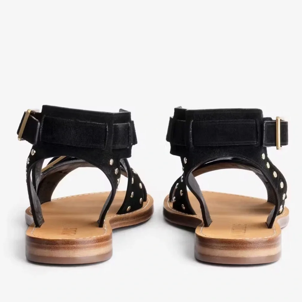 NIB Zadig & Voltaire Cecilia Studs Caprese Sandals Black Suede Strappy Sz 41